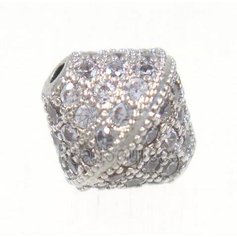 copper bicone bead paved zircon, platinum plated