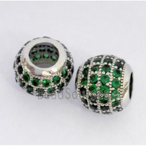 Copper bead paved zircon, round, platinum plated