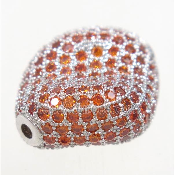 copper twist bead paved zircon, platinum plated