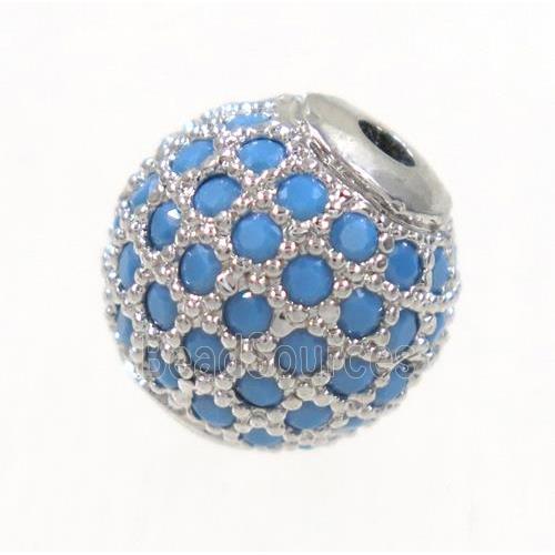 round copper beads paved zircon, platinum plated