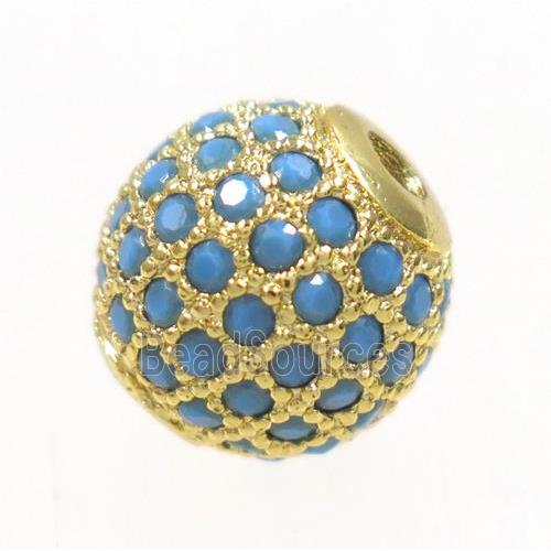 round copper beads paved zircon, gold plated