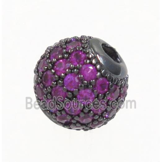 round copper beads paved hotpink zircon, black plated