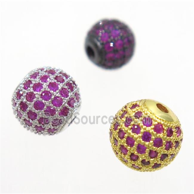 round copper beads paved hotpink zircon, mix color