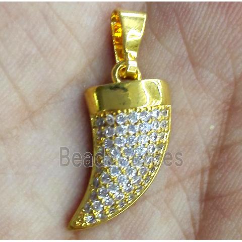 Copper pendant paved zircon, cattle horn, gold plated