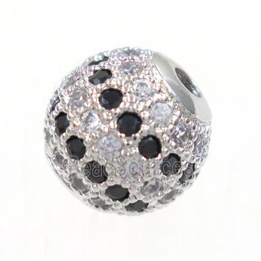 round copper bead paved zircon, platinum plated