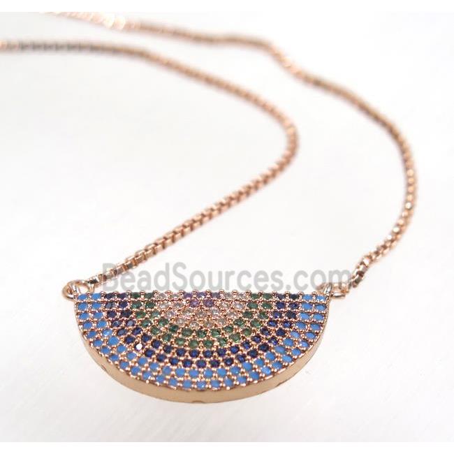 copper halfmoon necklace pave zircon, rose gold