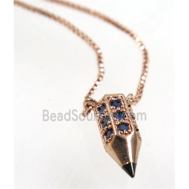 copper bullet necklace pave zircon, rose gold