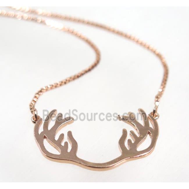 copper antler necklace pave zircon, rose gold