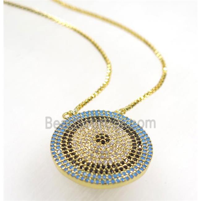 copper circle necklace pave zircon, gold plated