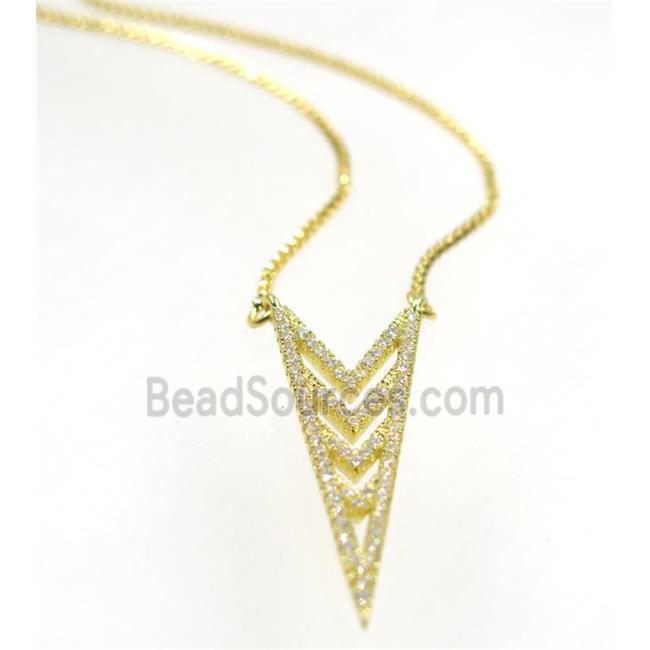 copper arrowhead necklace pave zircon, gold plated