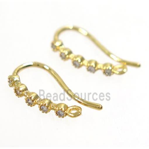 copper earring hook paved zircon, gold plated