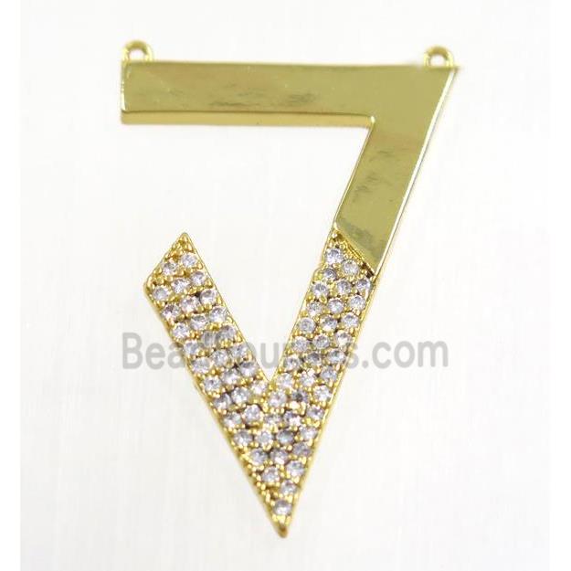 copper triangle pendant paved zircon with 2loops, gold plated