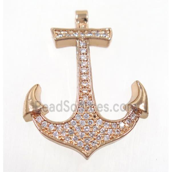 copper anchor pendant paved zircon, rose gold