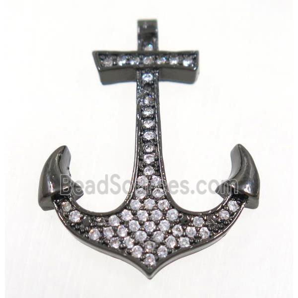 copper anchor pendant paved zircon, black plated