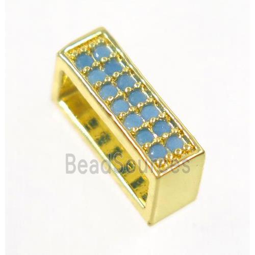 copper rectangle beads paved zircon, gold plated