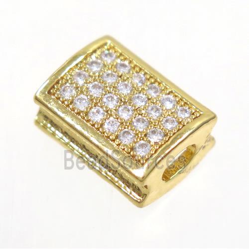 copper rectangle beads paved zircon, gold plated