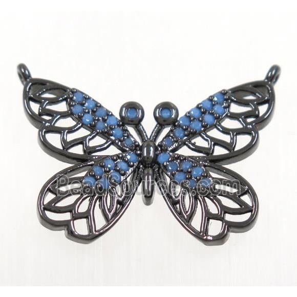 copper butterfly pendant paved zircon with 2loops, black plated