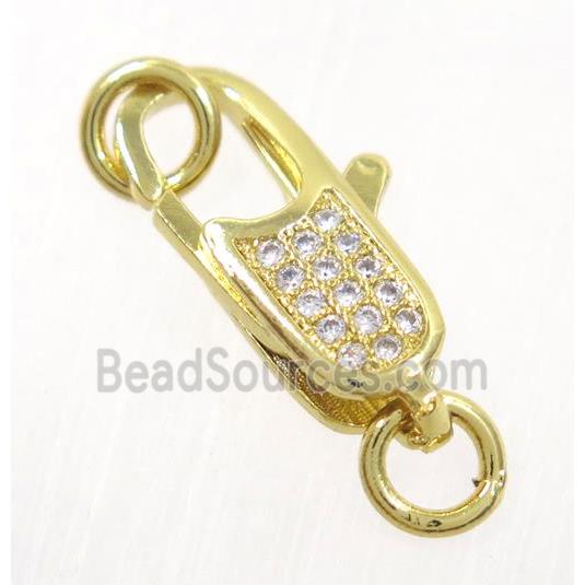 copper clasp pave zircon, gold plated