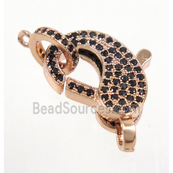 copper Lobster Clasp pave zircon, rose gold