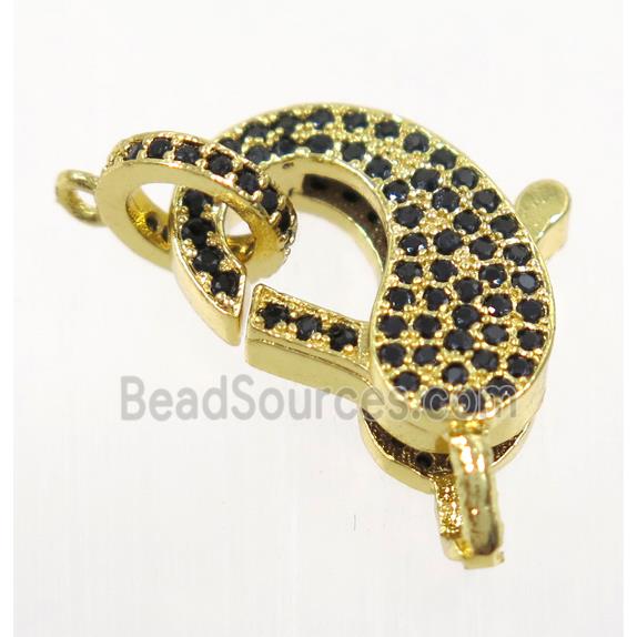 copper Lobster Clasp pave zircon, gold plated