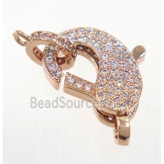 copper Lobster Clasp pave zircon, rose gold