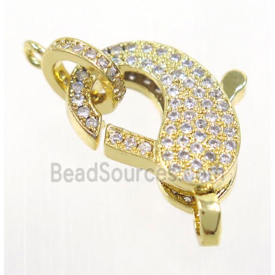 copper Lobster Clasp pave zircon, gold plated