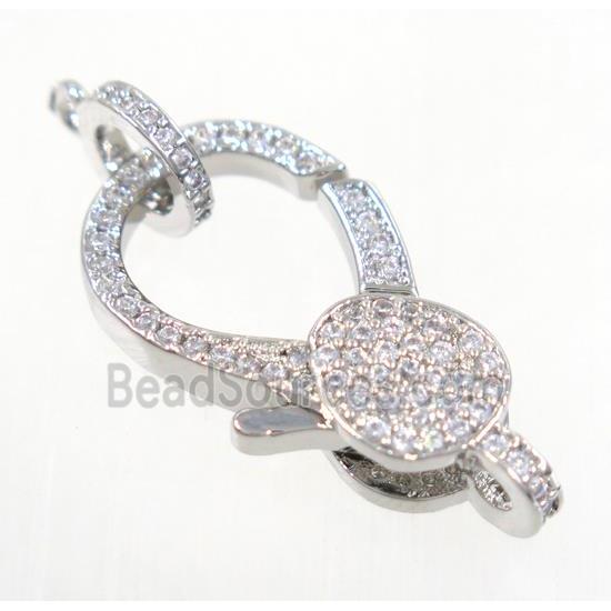 copper Lobster Clasp pave zircon, platinum plated