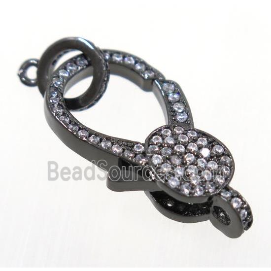 copper Lobster Clasp pave zircon, black plated