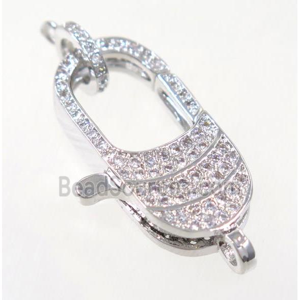 copper Lobster Clasp pave zircon, platinum plated