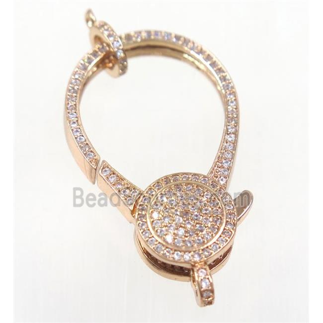 copper Lobster Clasp pave zircon, rose gold