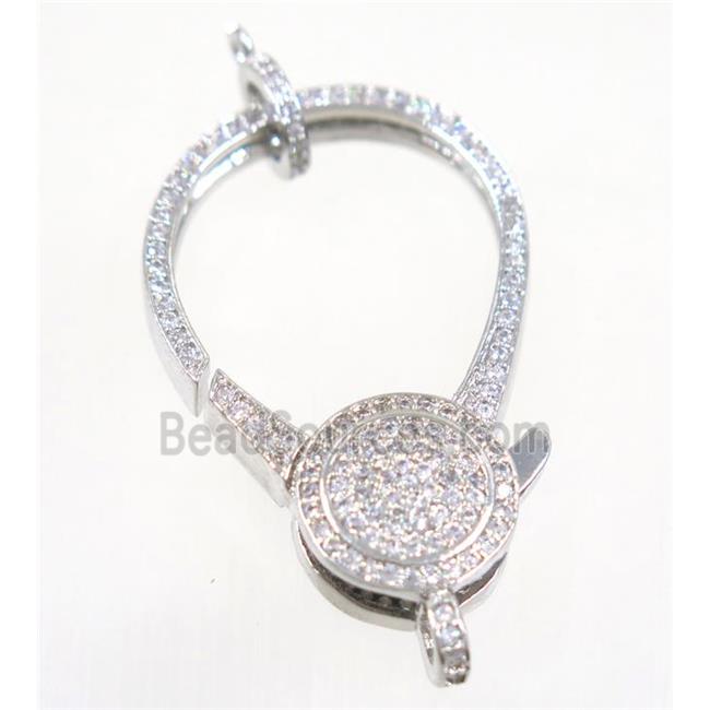 copper Lobster Clasp pave zircon, platinum plated