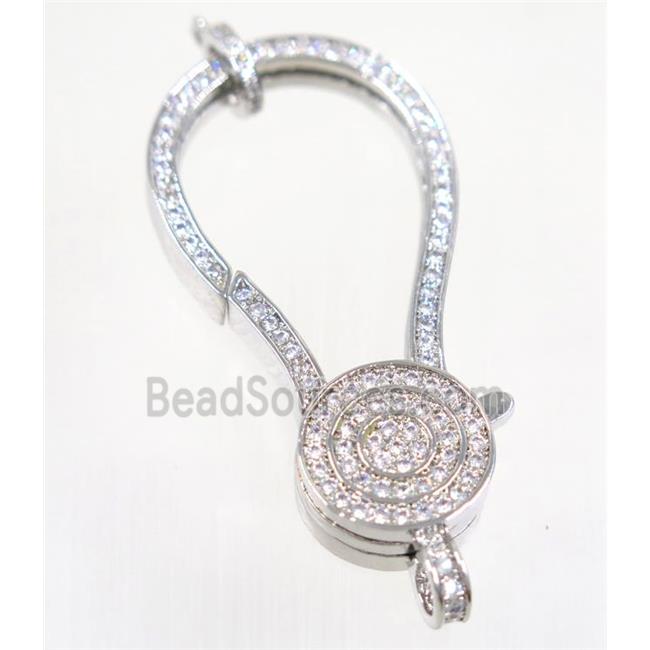 copper Lobster Clasp pave zircon, platinum plated