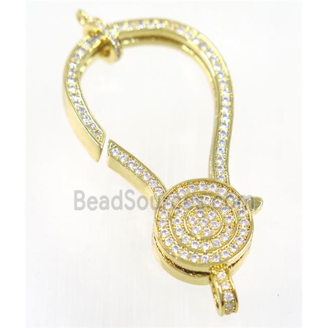 copper Lobster Clasp pave zircon, gold plated