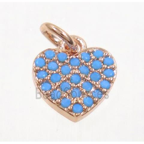 copper Heart pendant paved zircon, rose gold, turq