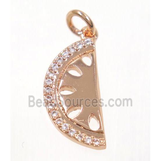 copper moon pendant paved zircon, rose gold