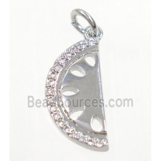 copper moon pendant paved zircon, platinum plated