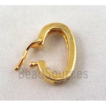 Zircon copper clasp bead, gold plated