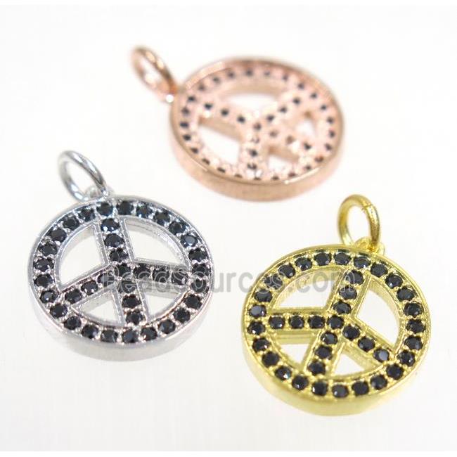 copper Peace Sign pendant paved zircon, mix color