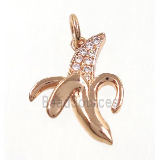 copper Banana pendant paved zircon, rose gold