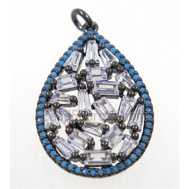 copper teardrop pendant paved zircon, black plated