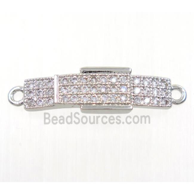 copper Buckle connector paved zircon, platinum plated