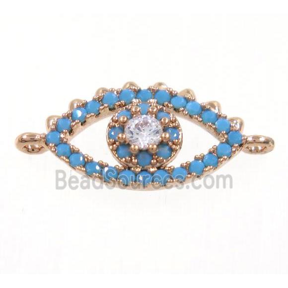 copper Evil Eye connector paved zircon, rose gold, turq