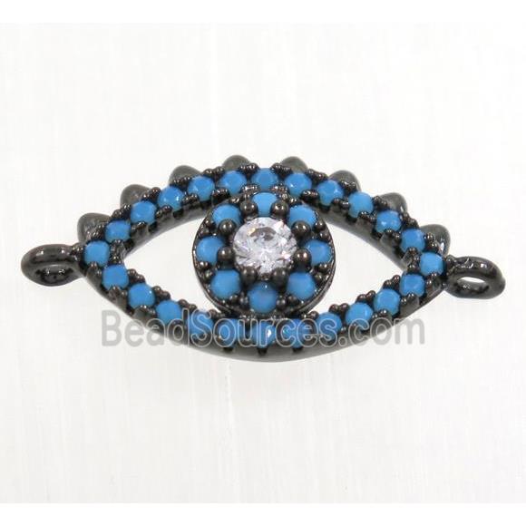 copper Evil Eye connector paved zircon, black plated, turq