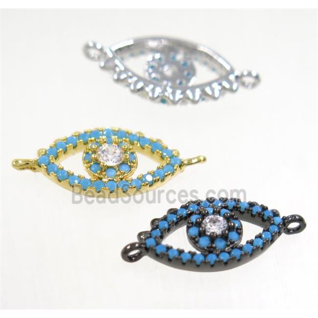 copper Evil Eye connector paved zircon, mix color, turq