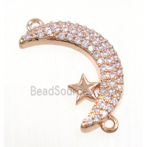 copper Moon connector paved zircon with star, rose gold