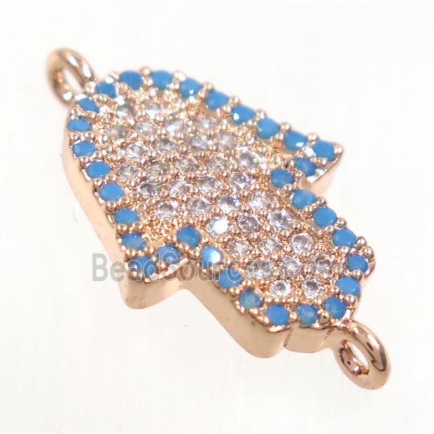 copper Hamsahand connector paved zircon, rose gold