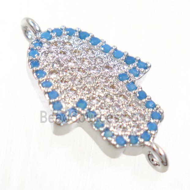 copper Hamsahand connector paved zircon, platinum plated