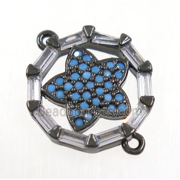 copper circle connector paved zircon with star, black plated