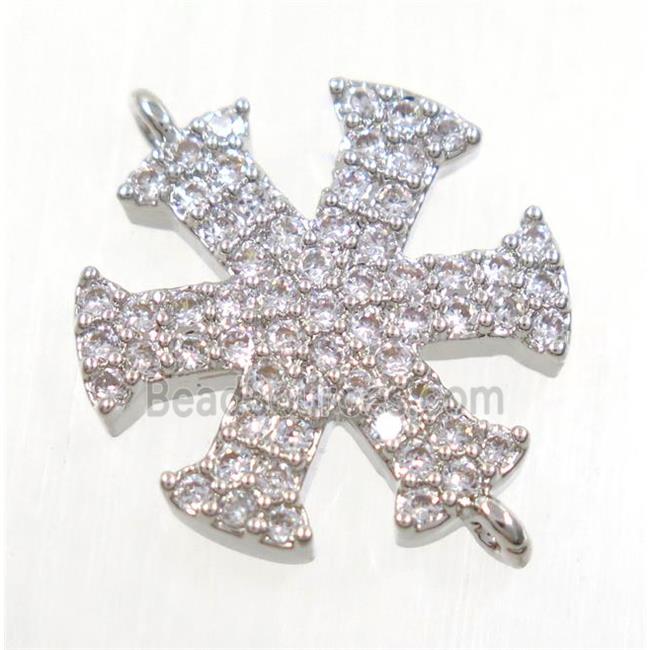 copper snowflake connector paved zircon, platinum plated