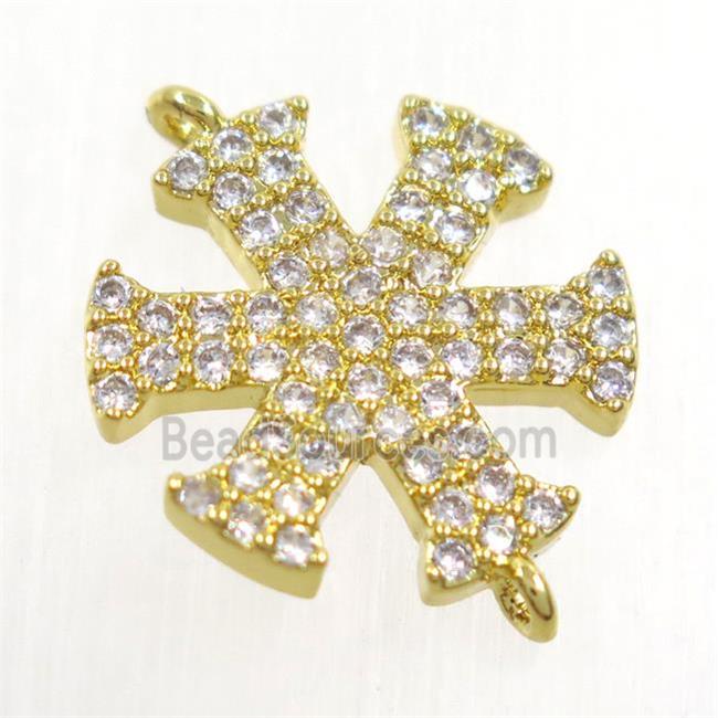 copper snowflake connector paved zircon, gold plated